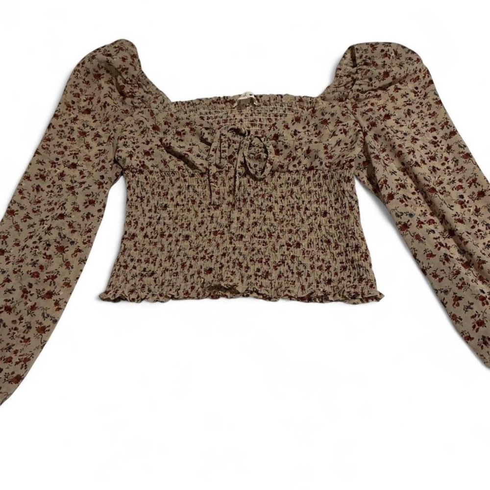 Blush Smocked Square Neck Puff Sleeve Floral babydoll Crop Top‎ Size S
